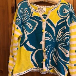 Lilly Pulitzer cardigan cotton M 21” pit to pit, ex cond.  vibrant colors